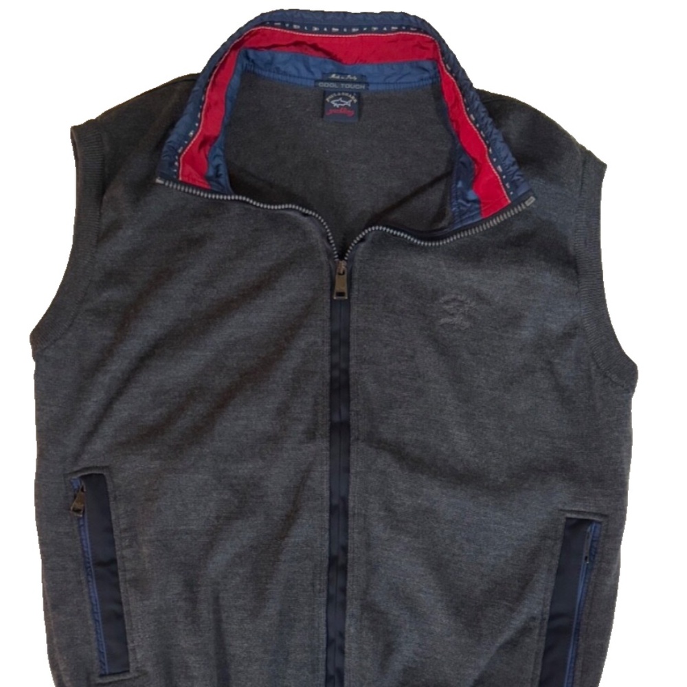 Paul & Shark Men's L Fleece Vest Gray Cool Touch Lined RIRI Italy Yachting - Picture 1 of 8